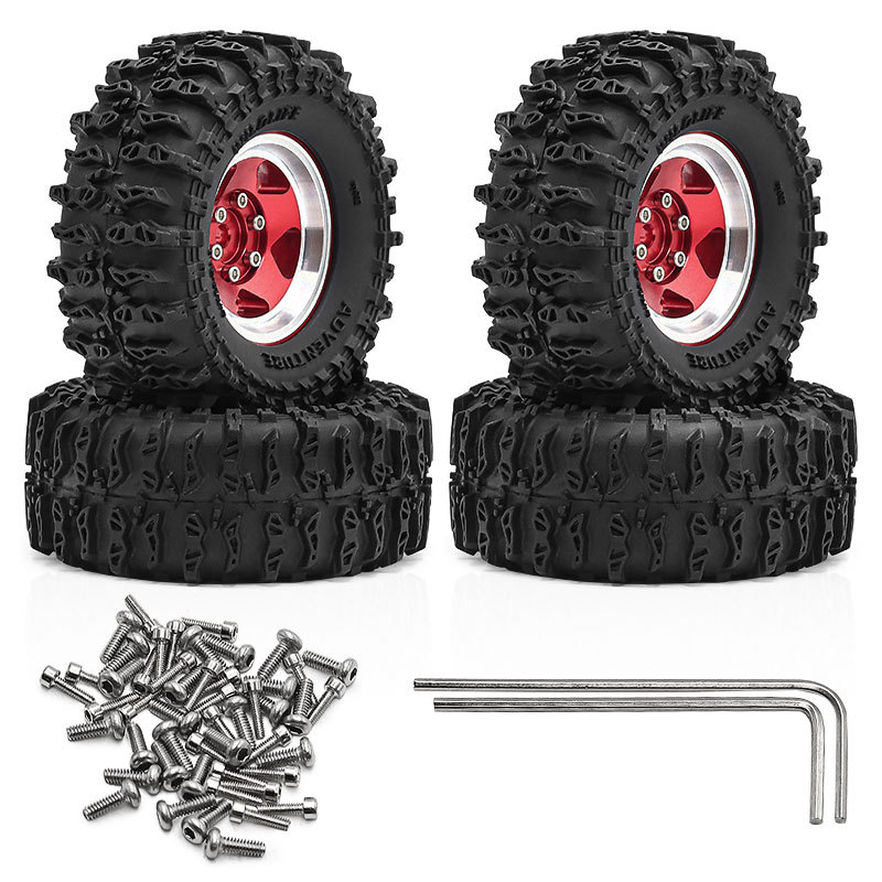Wheel Rim Rc - 4-teiliges 1,3-Zoll-Beadlock-Felgen-Gummireifen-Set, RC-Crawler-Reifenhaut-Upgrade-Teile für 1/18 TRX4M