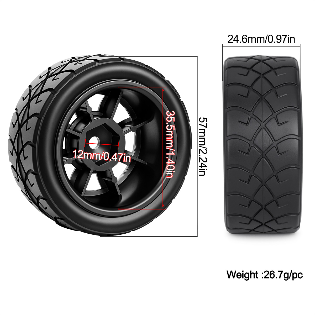 57-mm-Gummireifen mit Kunststo – Wheel Rim Rc Bewertung und Preis